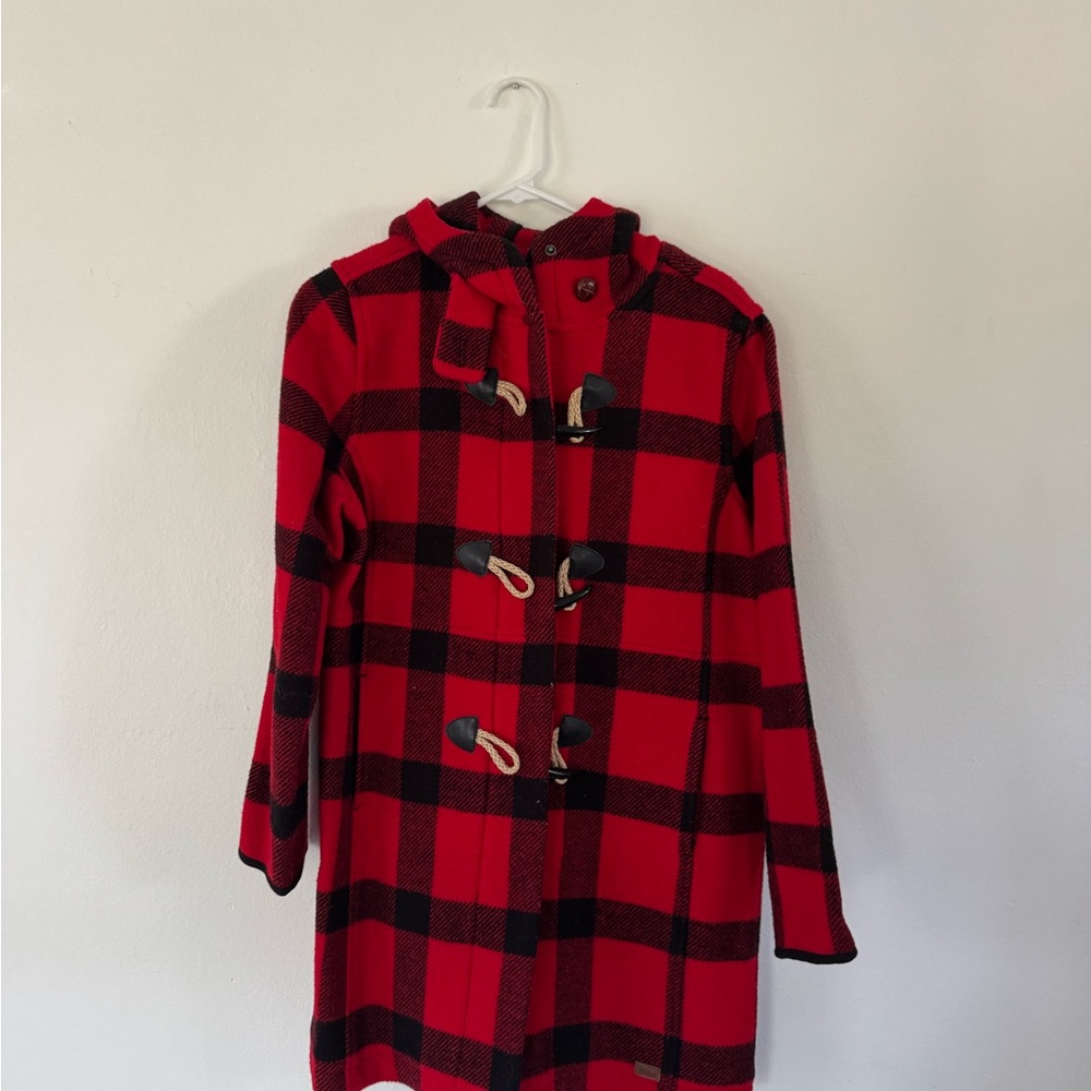 Woolrich Buffalo Plaid Wool Duffle Coat with Jacket Toggles